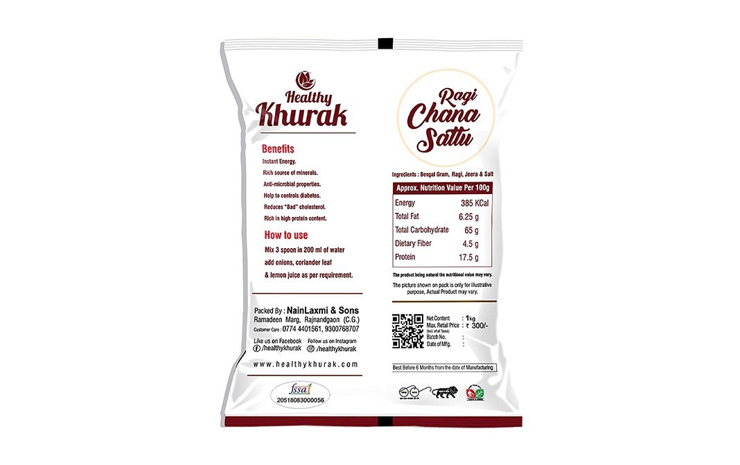 Healthy Khurak Ragi Chana Sattu    Pack  1 kilogram